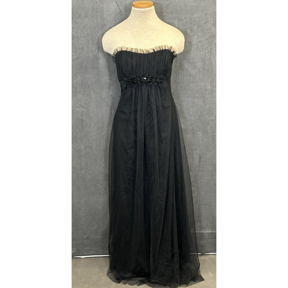 Lazaro Formal Women's Size 12 Black Tulle Side Boning Strapless Jewels Charity